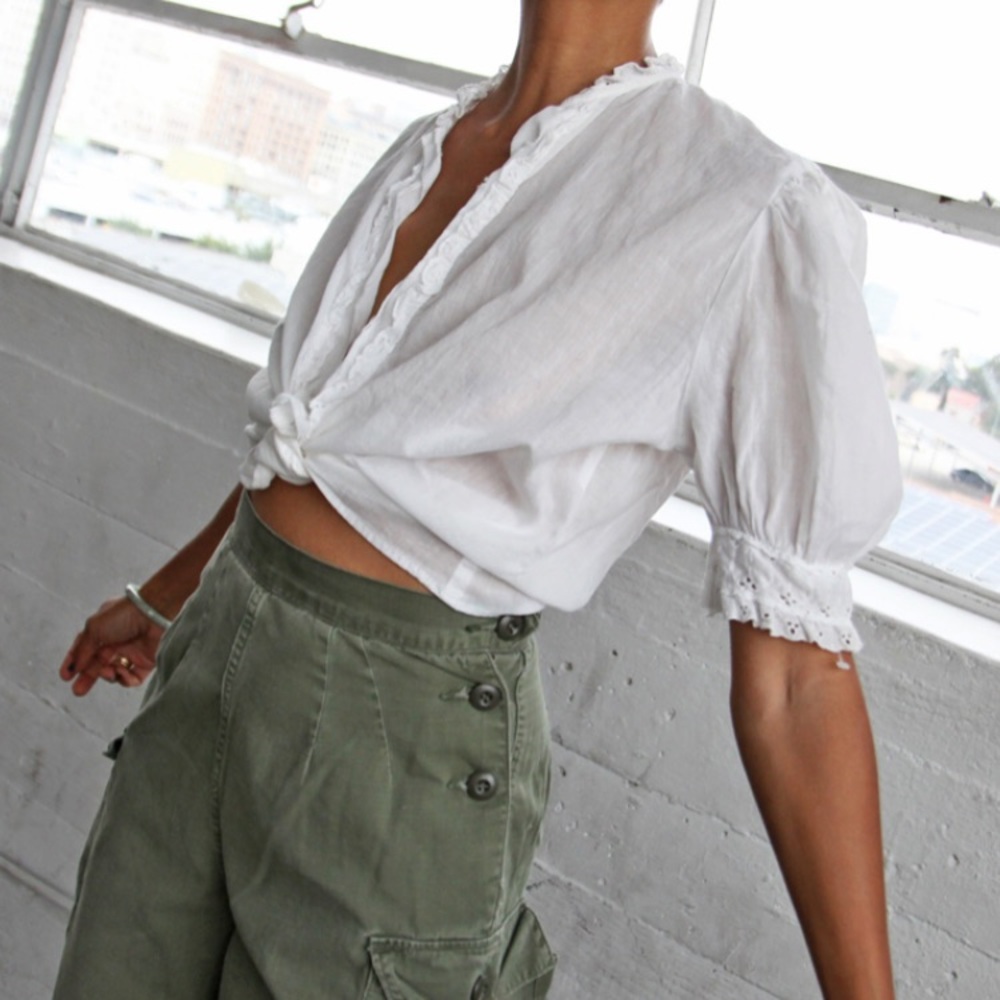 Vintage French Cotton Puff Sleeve Blouse